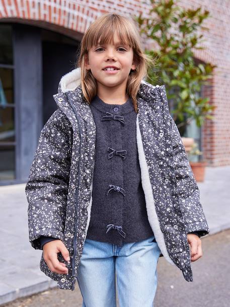 Romantische parka met capuchon voor meisjes groen+marineblauw - vertbaudet enfant 