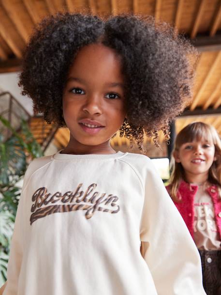 Sweater met 'Brooklyn' inscriptie en zebraprint voor meisjes ecru - vertbaudet enfant 
