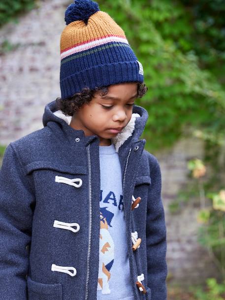 Dufflejas voor jongens van wollen stof met sherpavoering gemêleerd grijs+marineblauw - vertbaudet enfant 