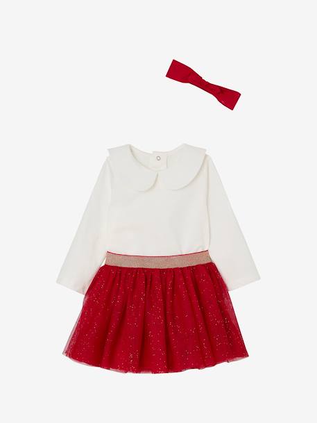 Babyset voor babymeisjes, t-shirt, rok, heupband, kerstcadeauset rood - vertbaudet enfant 