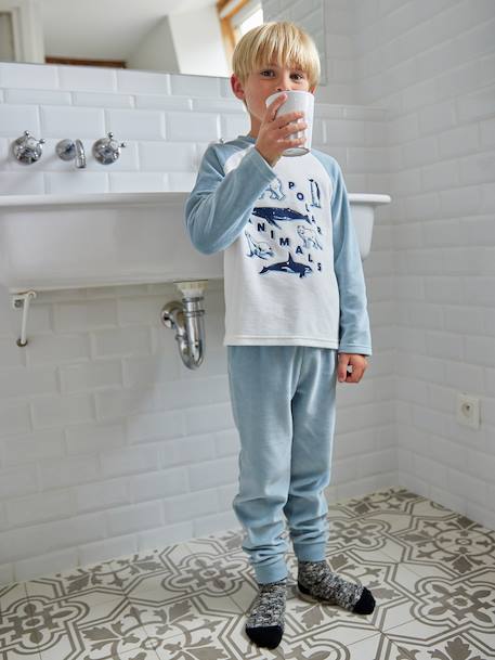 Set van 2 jongenspyjama's fluweel/velours Pooldieren hemelsblauw - vertbaudet enfant 
