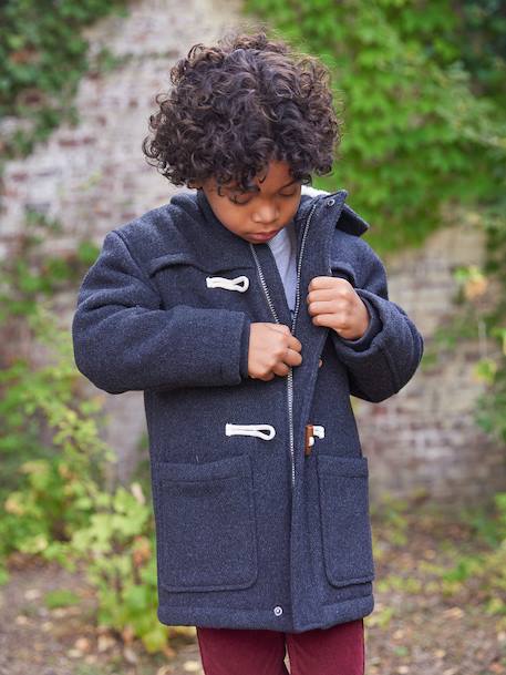 Dufflejas voor jongens van wollen stof met sherpavoering gemêleerd grijs+marineblauw - vertbaudet enfant 