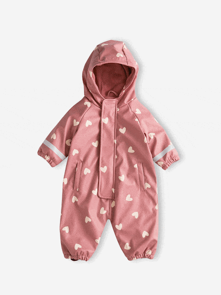 Bedrukte regenjas met capuchon voor baby's, gevoerd met fleece oudroze - vertbaudet enfant 