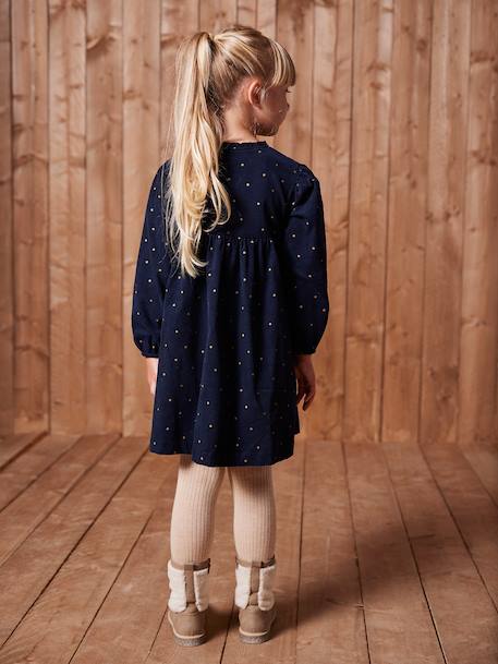 Jurk in fluweel / velours met print voor meisjes marineblauw - vertbaudet enfant 