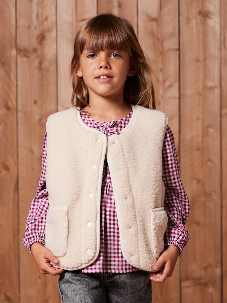 Mouwloos meisjesvest van sherpa pruim+rouge+vanille - vertbaudet enfant 