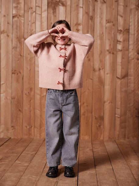 Fantasie vest voor meisjes met fluweel / velours met strik antraciet+roze (poederkleur) - vertbaudet enfant 