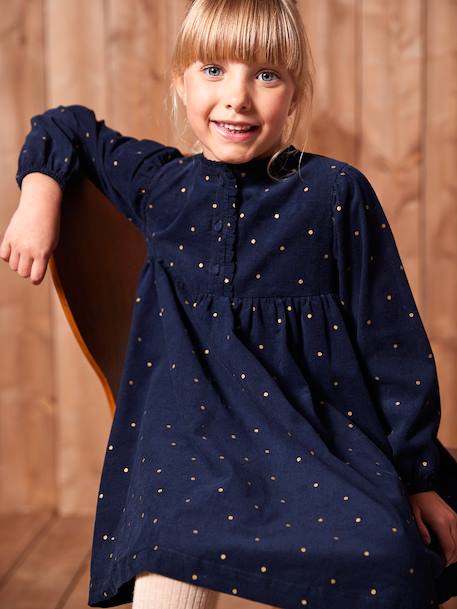 Jurk in fluweel / velours met print voor meisjes marineblauw - vertbaudet enfant 