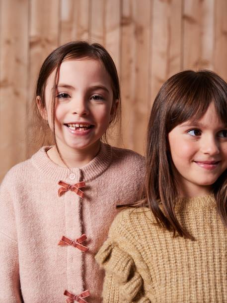 Fantasie vest voor meisjes met fluweel / velours met strik antraciet+roze (poederkleur) - vertbaudet enfant 