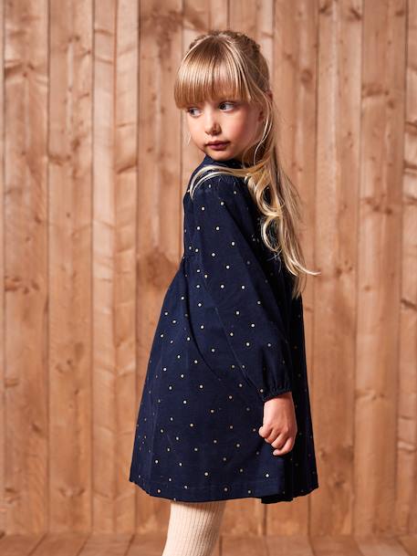 Jurk in fluweel / velours met print voor meisjes marineblauw - vertbaudet enfant 