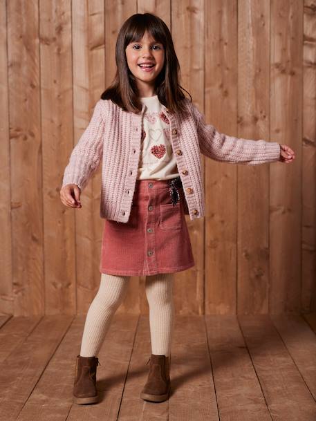 Fluwelen rok met knopen met sierstrik marineblauw+oudroze - vertbaudet enfant 
