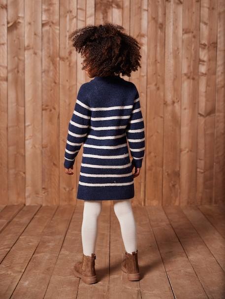 Gestreept jurk in trui voor meisjes ecru+marineblauw - vertbaudet enfant 
