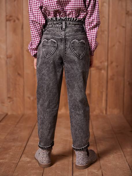 Mom jeans met hartjeszakken op de achterkant Meisje denimgrijs+grijs+stone - vertbaudet enfant 