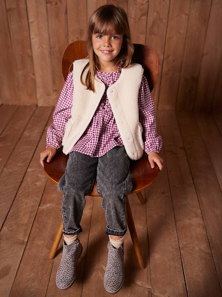 Mouwloos meisjesvest van sherpa pruim+rouge+vanille - vertbaudet enfant 
