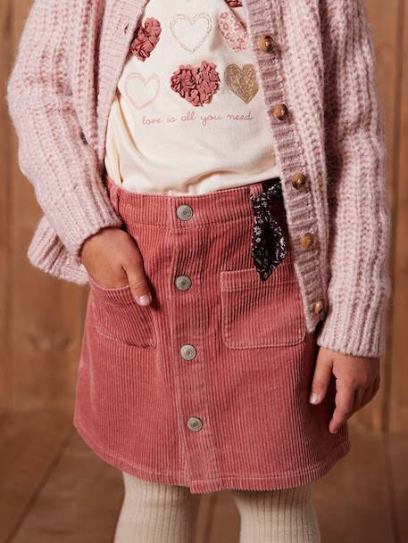 Fluwelen rok met knopen met sierstrik marineblauw+oudroze - vertbaudet enfant 