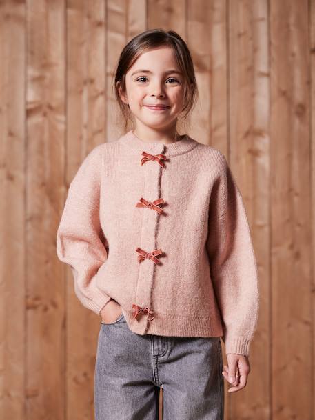 Fantasie vest voor meisjes met fluweel / velours met strik antraciet+roze (poederkleur) - vertbaudet enfant 