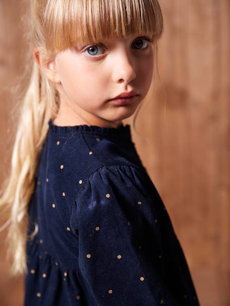 Jurk in fluweel / velours met print voor meisjes marineblauw - vertbaudet enfant 