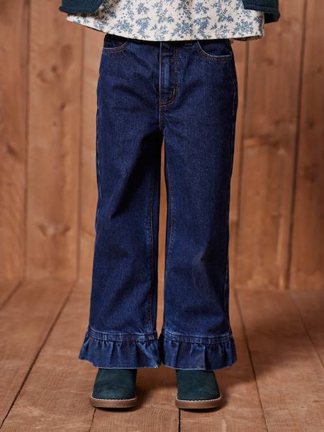 Wijde jeans met ruches voor meisjes donkerblauw - vertbaudet enfant 