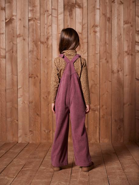 Salopet van fluweel / velours met fleece-effect en wijde pijpen voor meisjes dennen+zachtpaars - vertbaudet enfant 