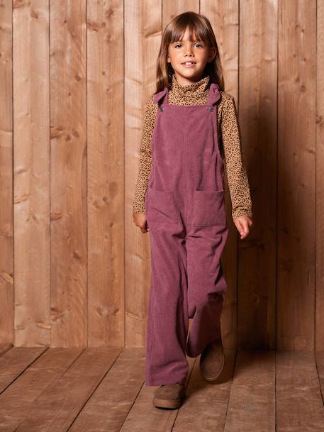 Salopet van fluweel / velours met fleece-effect en wijde pijpen voor meisjes dennen+zachtpaars - vertbaudet enfant 