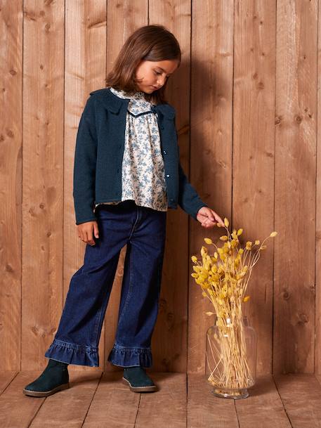 Wijde jeans met ruches voor meisjes donkerblauw - vertbaudet enfant 