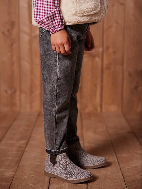 Mom jeans met hartjeszakken op de achterkant Meisje denimgrijs+grijs+stone - vertbaudet enfant 