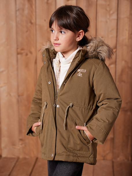 3-in-1 parka met capuchon meisje DARK GREEN+groengrijs+kaki+PURPLE DARK+salie+zwart - vertbaudet enfant 