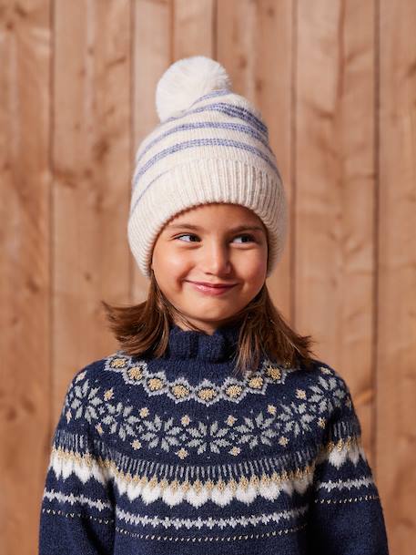 Gestreepte set voor meisjes muts + snood + wanten/handschoenen vanille - vertbaudet enfant 