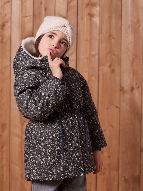 Geribde meisjesmuts met strik gemêleerd beige+kaneel+oudroze - vertbaudet enfant 