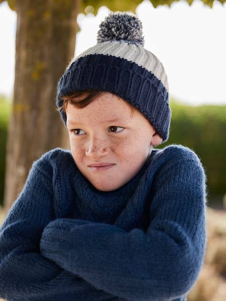 Set jongens muts + snood + handschoenen in colorblock nachtblauw - vertbaudet enfant 