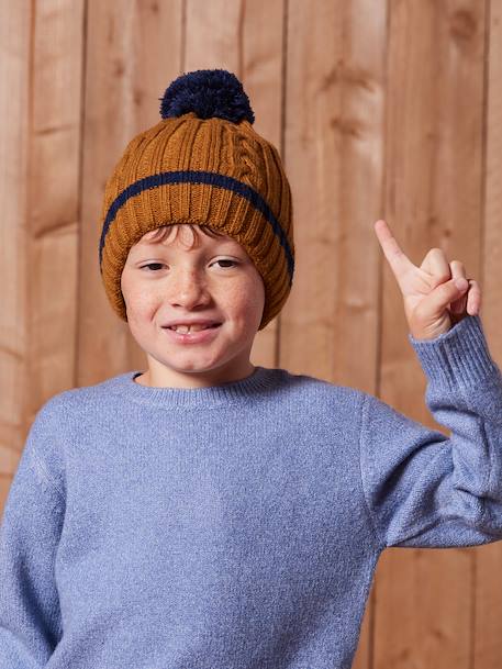 Gedraaide jongens babyset muts + snood + wanten/handschoenen okergeel - vertbaudet enfant 