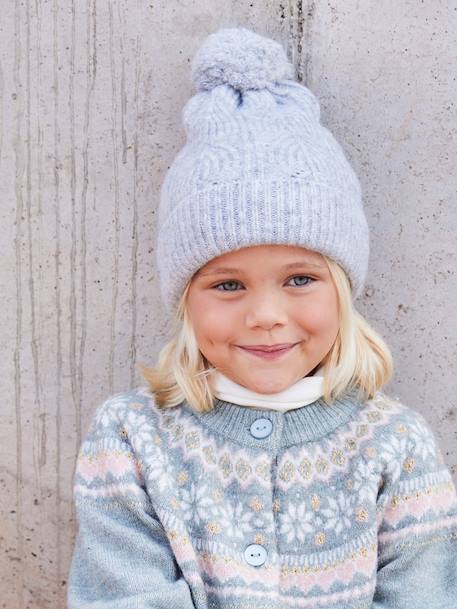 Set van muts + snood + wanten in kabelbreiwerk gemêleerd grijs+ROZE - vertbaudet enfant 