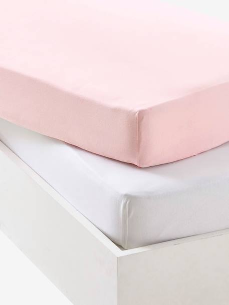 Set van twee babyhoeslakens uit rekbare jersey beige+CURRYGEEL+Groenblauw + wit+LICHTGRIJS+mosterdgeel+ROZE PALE+saliegroen+wit - vertbaudet enfant 