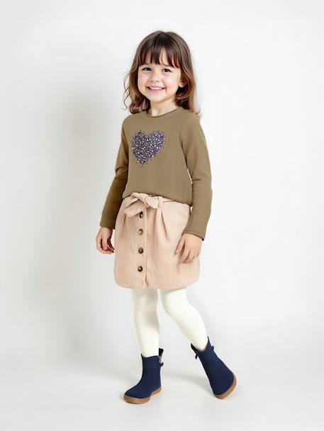 Meisjesshirt met lovertjes ecru+olijf - vertbaudet enfant 