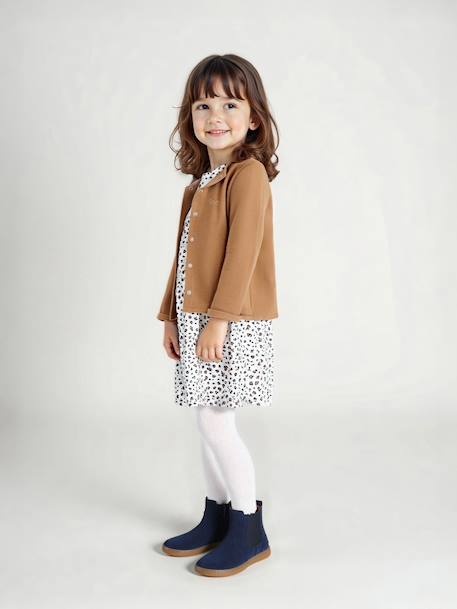 Set met vest en bloemenjurk meisje groengrijs+kameel+lichtgeel+marineblauw - vertbaudet enfant 