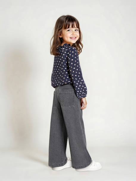 Wijde jeans met plooien voor meisjes denimgrijs+middenblauw - vertbaudet enfant 