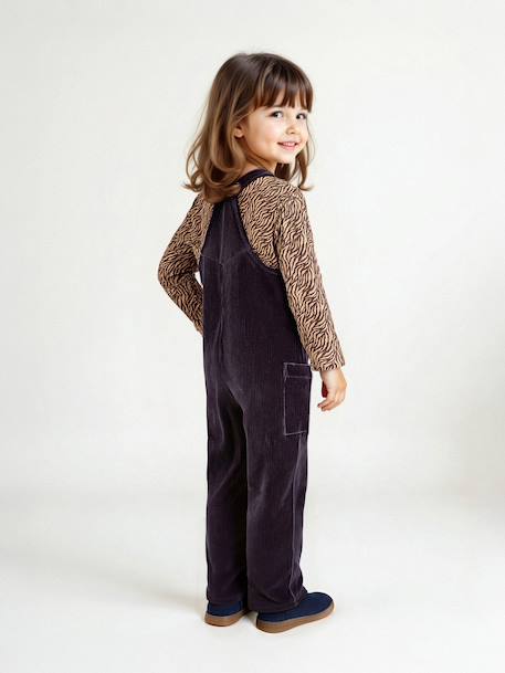 Meisjesset met t-shirt en salopet fluweel / velours antraciet - vertbaudet enfant 