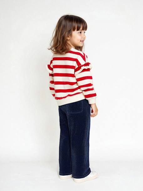 Ruime ribfluwelen paperbag-stijl broek voor meisjes bordeauxrood+kameel+marineblauw+olijf+zachtpaars - vertbaudet enfant 