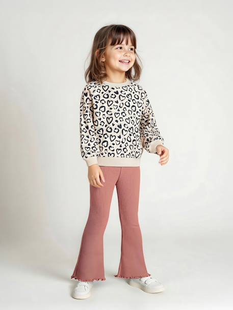 Set met sweater met print en uitlopende legging voor meisjes rozenhout - vertbaudet enfant 