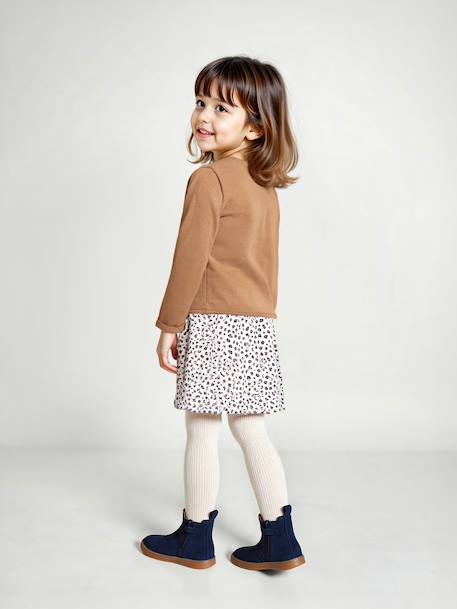 Set met vest en bloemenjurk meisje groengrijs+kameel+lichtgeel+marineblauw - vertbaudet enfant 