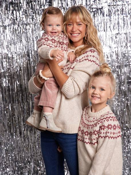 Jacquard trui gemengd kerst capsule familie ecru - vertbaudet enfant 