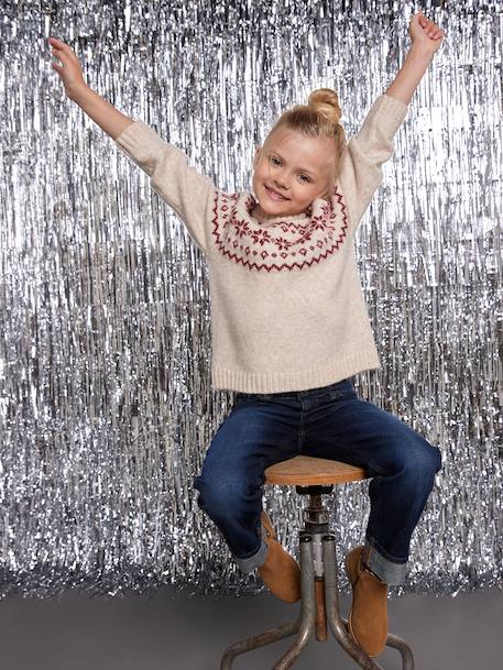 Jacquard trui gemengd kerst capsule familie ecru - vertbaudet enfant 