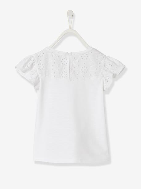 Meisjesshirt van Engels borduurwerk en mouwen met stroken WIT+ZACHTGROEN - vertbaudet enfant 